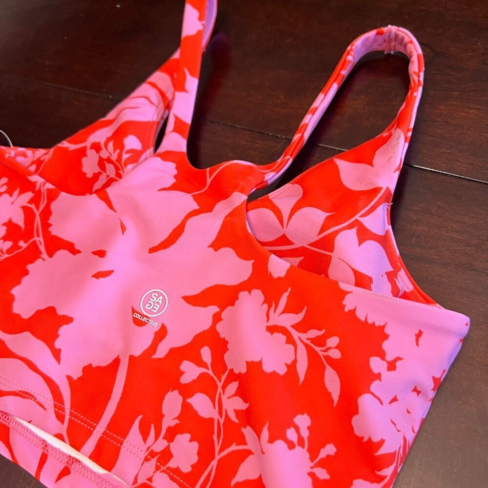 Women’s Pink & Red Floral Bike Shorts Set - Breathable Activewear - Picture 6 of 11